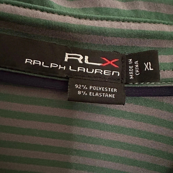 Men’s RALPH LAUREN RLX XL Performance Polo Green Gray Stripe Phila Cricket Club - Picture 3 of 8